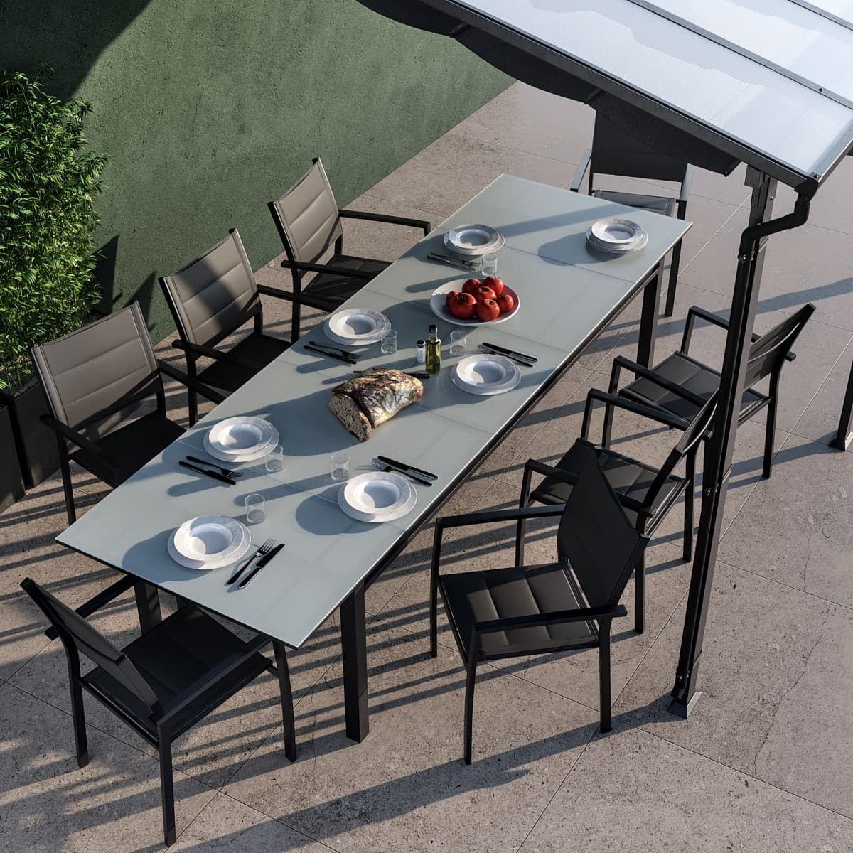 Bricocenter TABLE ODYSSEA II EASY NATERIAL 256/320X100 ANTHRACITE ALUMINIUM GLASS
