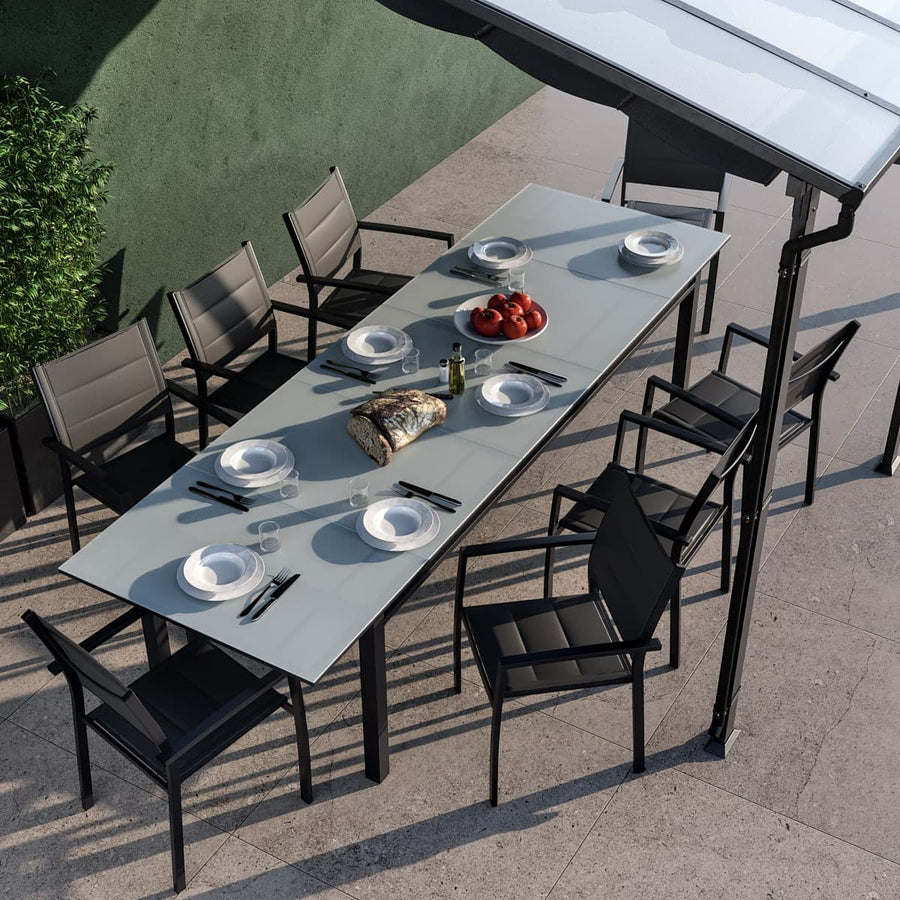 Bricocenter TABLE ODYSSEA II EASY NATERIAL 256/320X100 ANTHRACITE ALUMINIUM GLASS