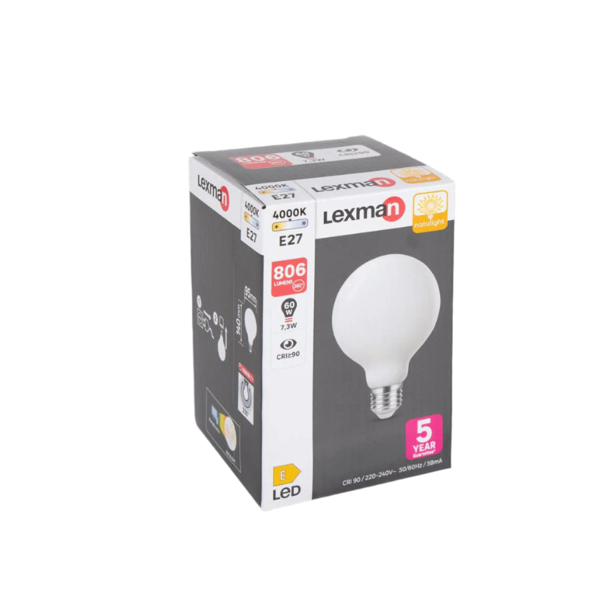 NATULIGHT LED BULB E27=60W GLOBE SMALL FROSTED NATURAL LIGHT - best price from Maltashopper.com BR420007066