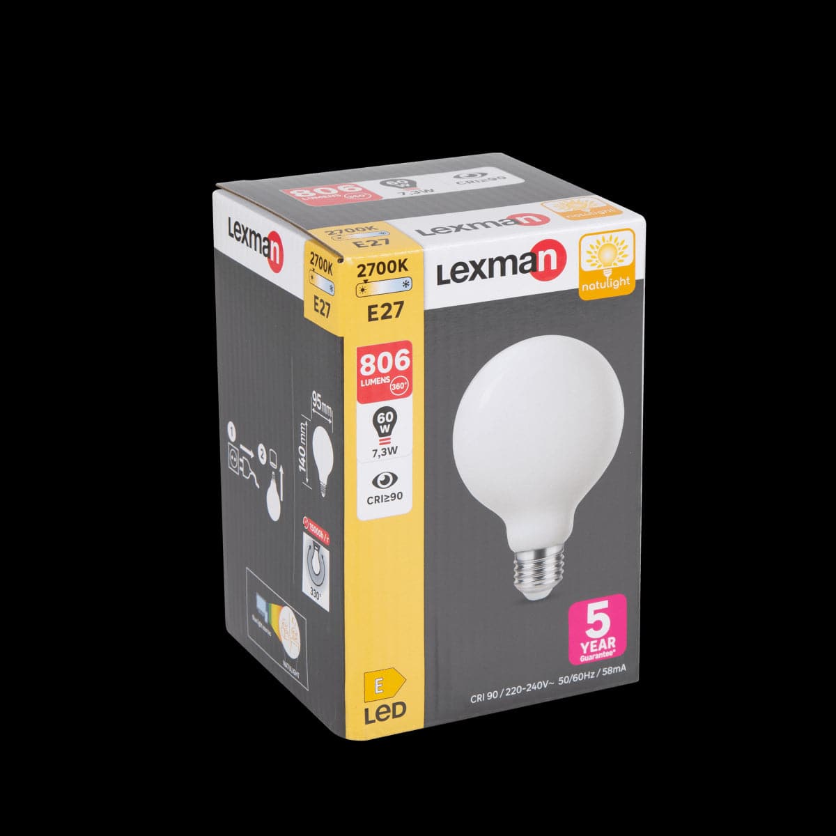 NATULIGHT LED BULB E27=60W GLOBE SMALL FROSTED WARM LIGHT - best price from Maltashopper.com BR420007065