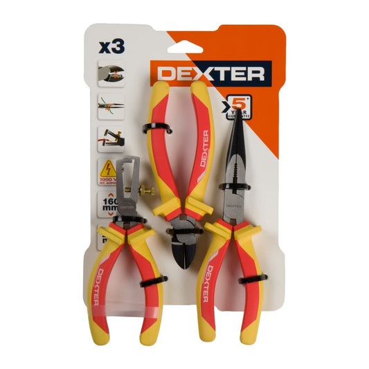 3-PIECE SET PLIERS, CUTTERS, DEXTER INSULATED PARROT