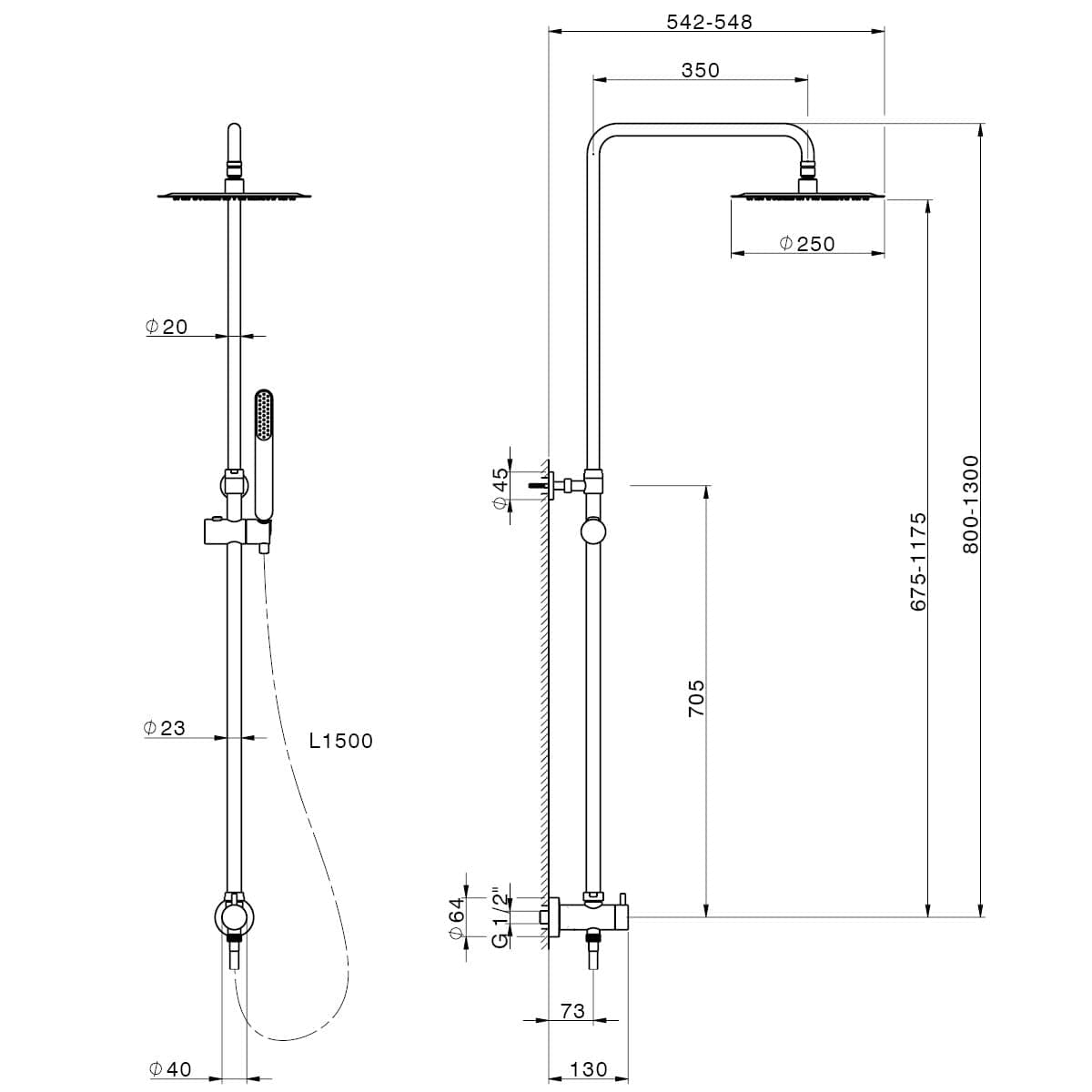 PLANO SHOWER KIT CHROME SHOWER HEAD DIAM. 25 CM W/DRAIN - best price from Maltashopper.com BR430009086