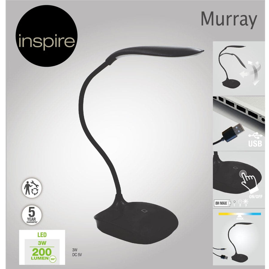 MURREY STUDIO LAMP PLASTIC BLACK H32 CM LED 3W TOUCH - best price from Maltashopper.com BR420007021