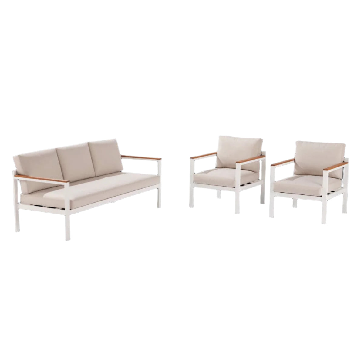 COFFEE SET NATERIAL 5 SEATER ORIS II ALUMINIUM EUCALYPTUS WHITE WITH BEIGE CUSHIONS - best price from Maltashopper.com BR500015293