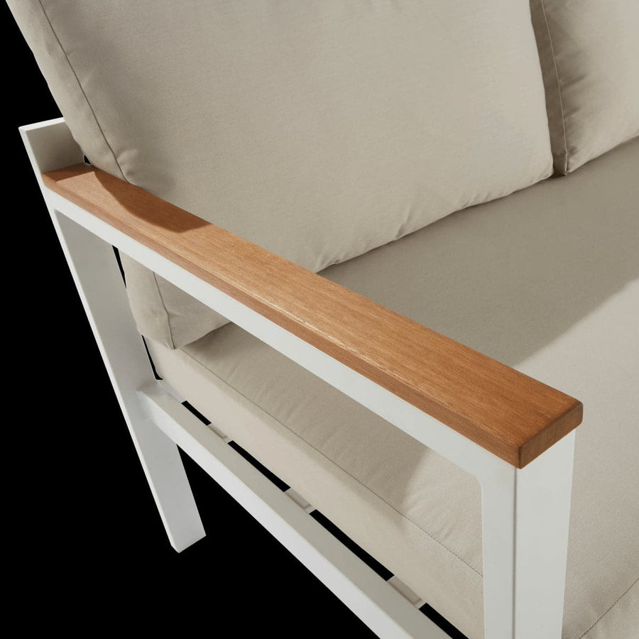 Bricocenter COFFEE SET NATERIAL 5 SEATER ORIS II ALUMINIUM EUCALYPTUS WHITE WITH BEIGE CUSHIONS