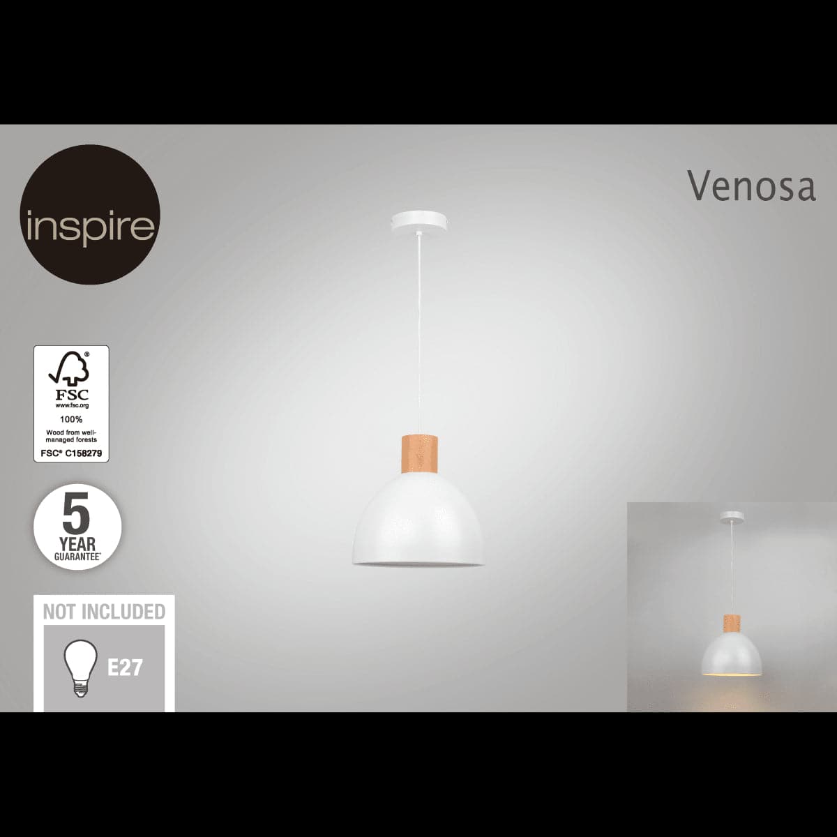 VENOSA CHANDELIER WHITE METAL AND WOOD D28 CM E27=40W - best price from Maltashopper.com BR420007114