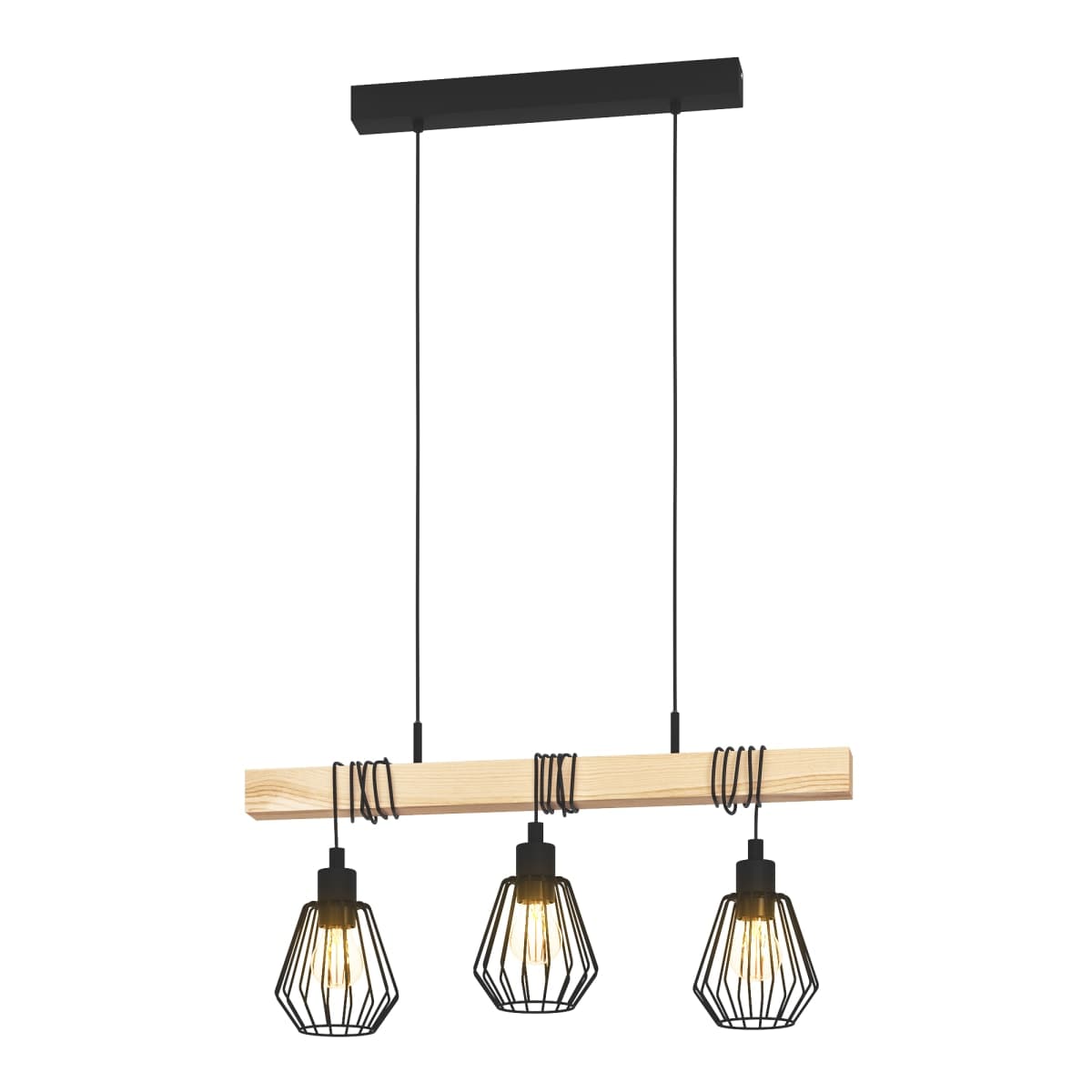 TABODI METAL AND NATURAL WOOD CHANDELIER 70CM 3XE27 - best price from Maltashopper.com BR420007291