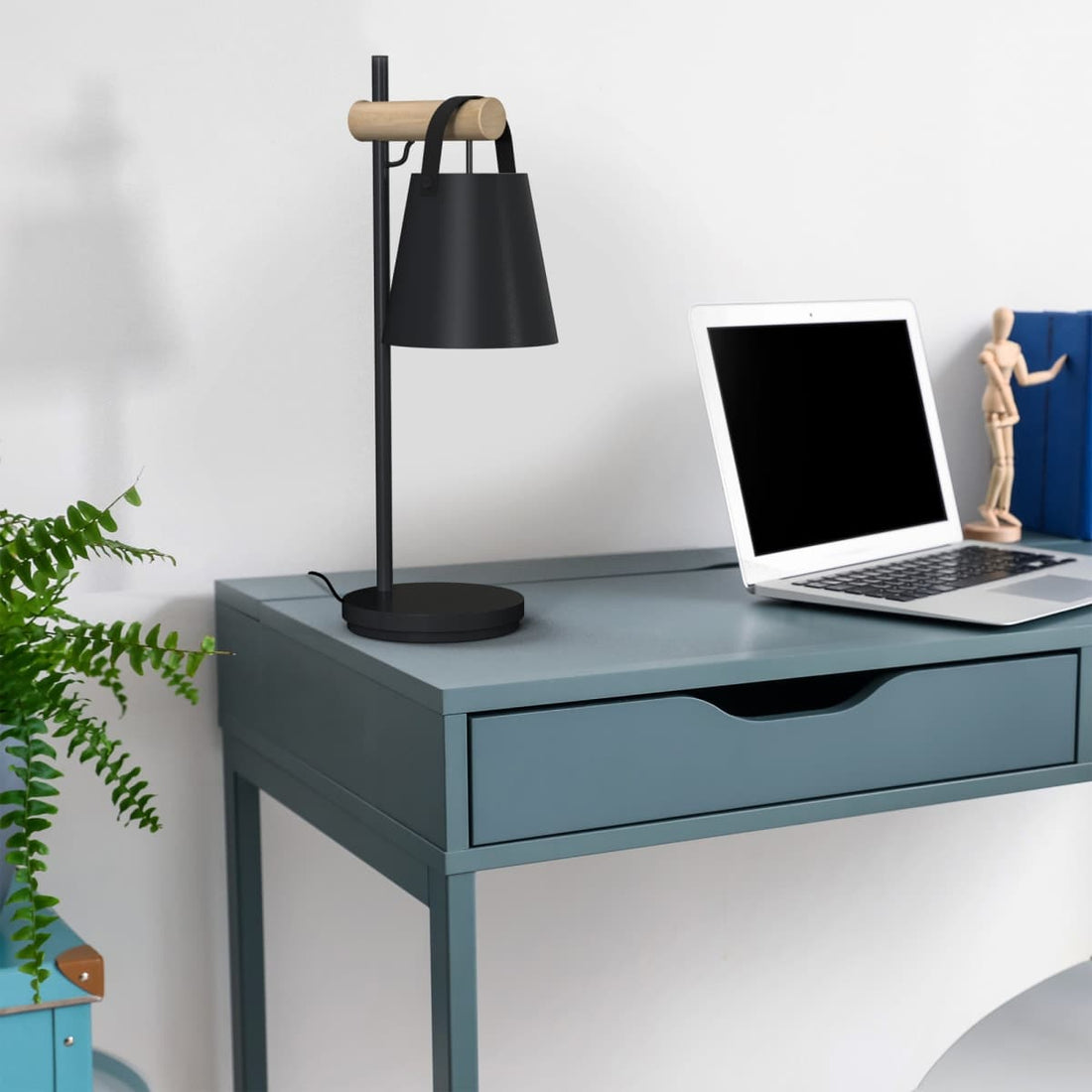 PANDORE TABLE LAMP WOOD AND METAL BLACK 25X56 CM E27 - best price from Maltashopper.com BR420007569