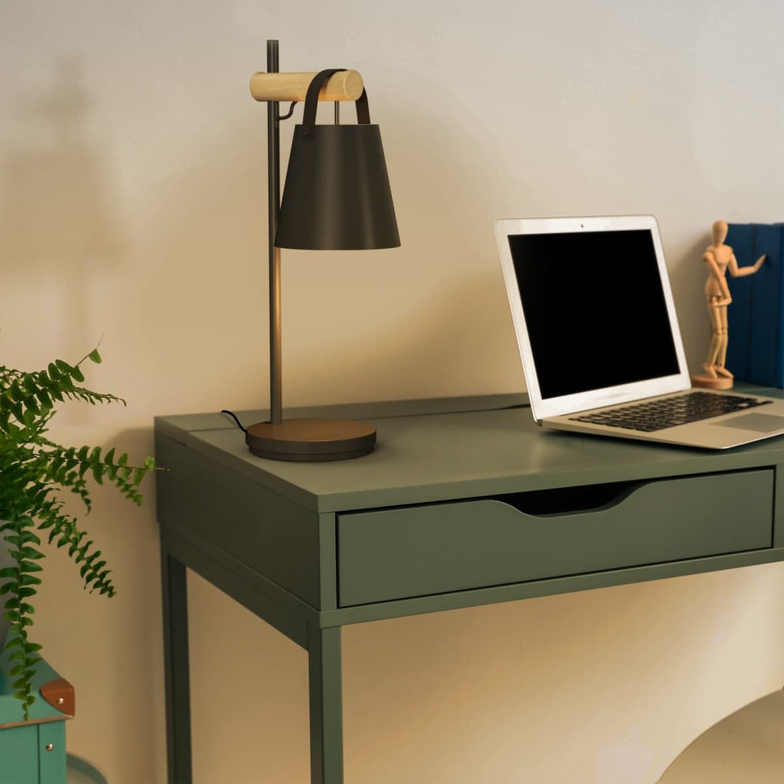 PANDORE TABLE LAMP WOOD AND METAL BLACK 25X56 CM E27 - best price from Maltashopper.com BR420007569