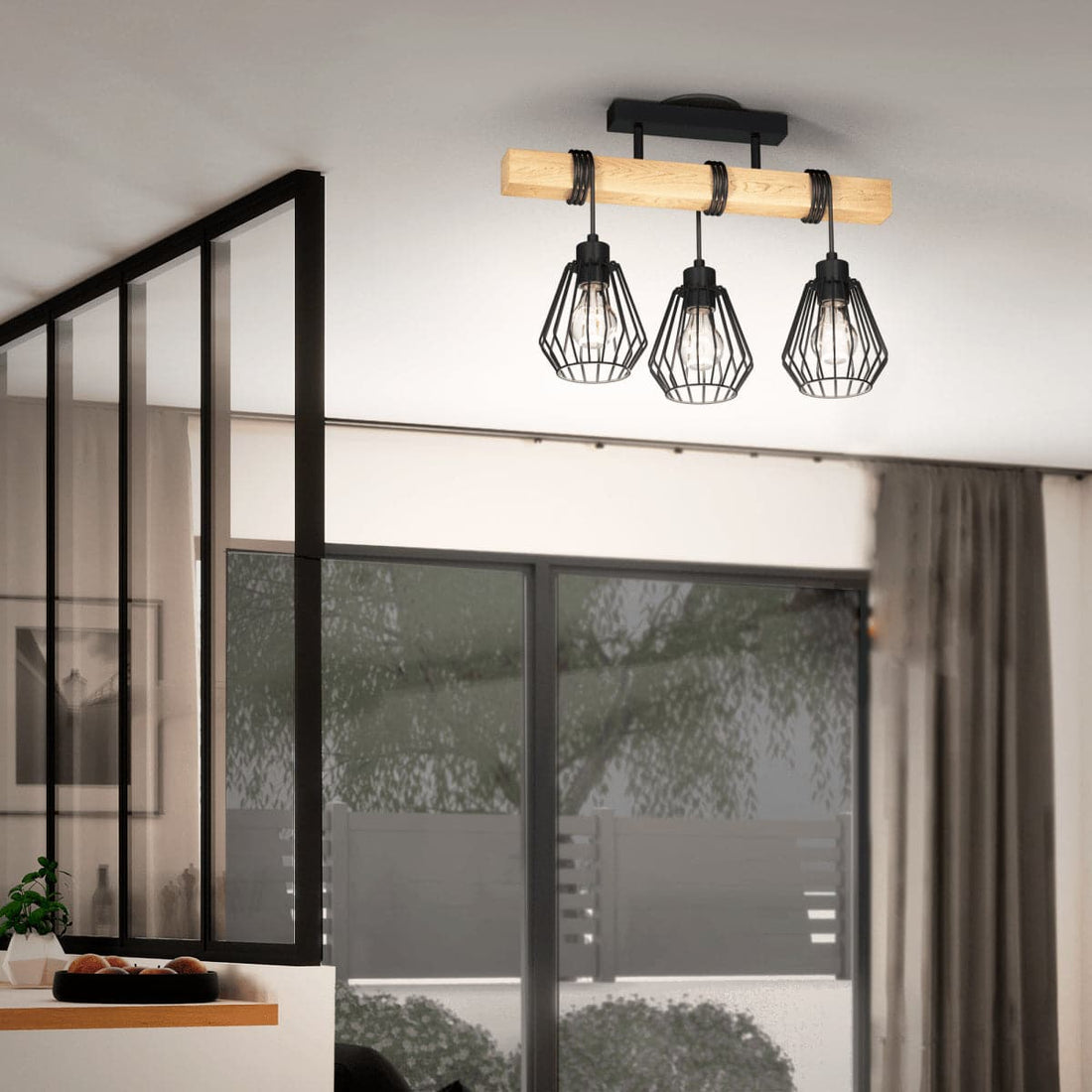 TABODI METAL AND NATURAL WOOD CEILING LAMP 3XE27 - best price from Maltashopper.com BR420007290