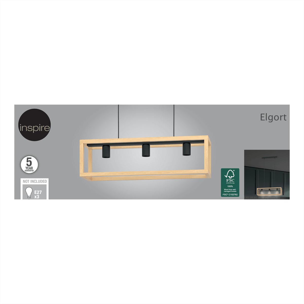 ELGORT CHANDELIER NATURAL WOOD L70 3XE27=40W - Premium Chandeliers from Bricocenter - Just €117.99! Shop now at Maltashopper.com