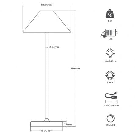 TABLE LAMP LIBERTY ALUMINIUM WHITE LED 3W WARM LIGHT BATTERY OPERATED WITH TOUCH IP54 - best price from Maltashopper.com BR420007252