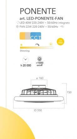 CEILING LIGHT WITH FAN PONENTE LED 28W CCT - best price from Maltashopper.com BR420007142