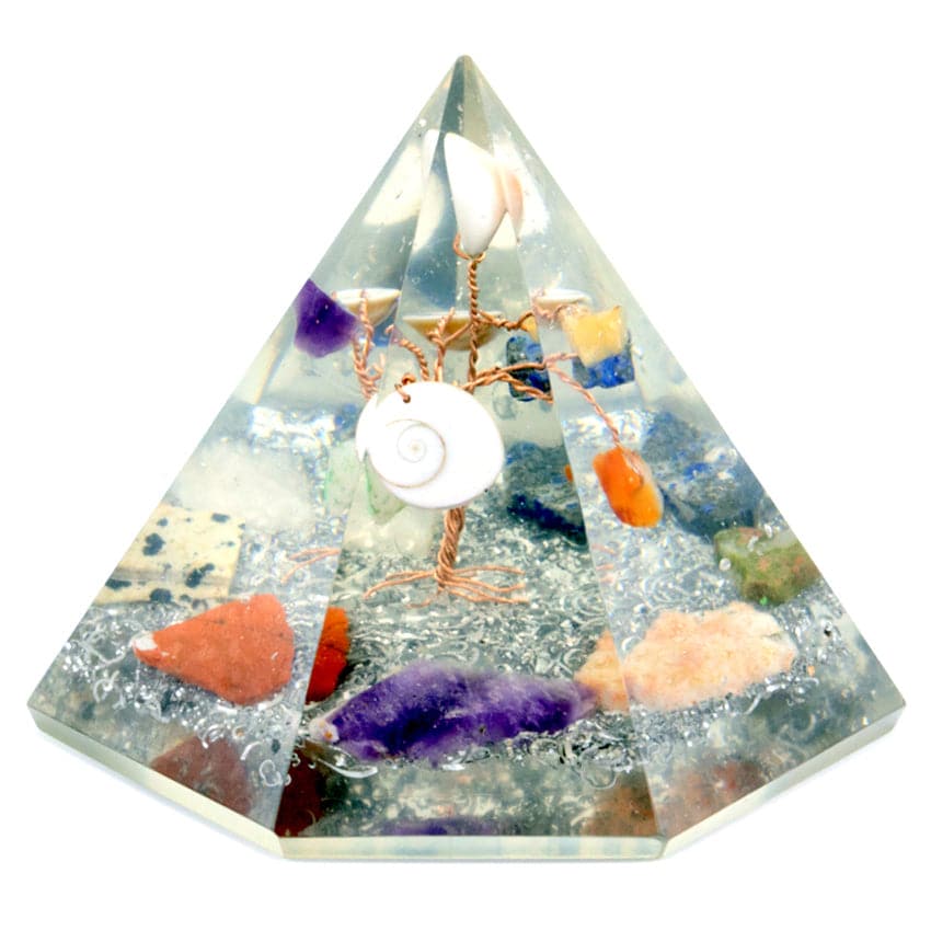 Orgonite 7 sided Pyramid - Gemstone Wisdom Tree - 90 mm - best price from Maltashopper.com ORGN-22