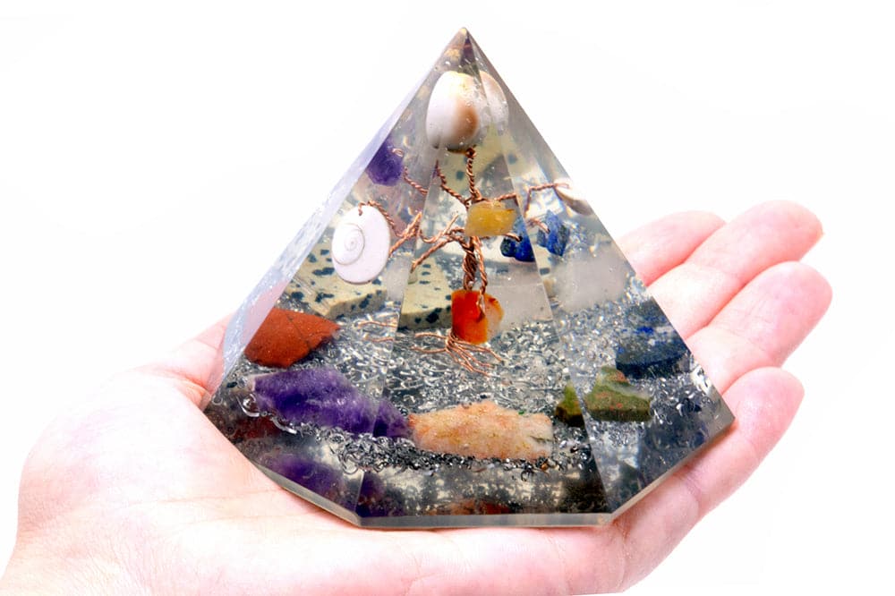 Orgonite 7 sided Pyramid - Gemstone Wisdom Tree - 90 mm - best price from Maltashopper.com ORGN-22