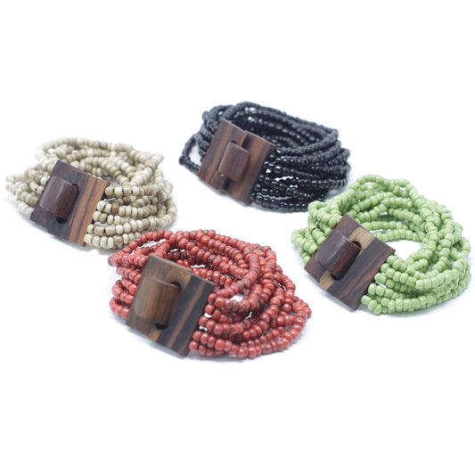 Multi-Bead Bangle Wooden Clasp - Asst Colours - best price from Maltashopper.com NBANG-02