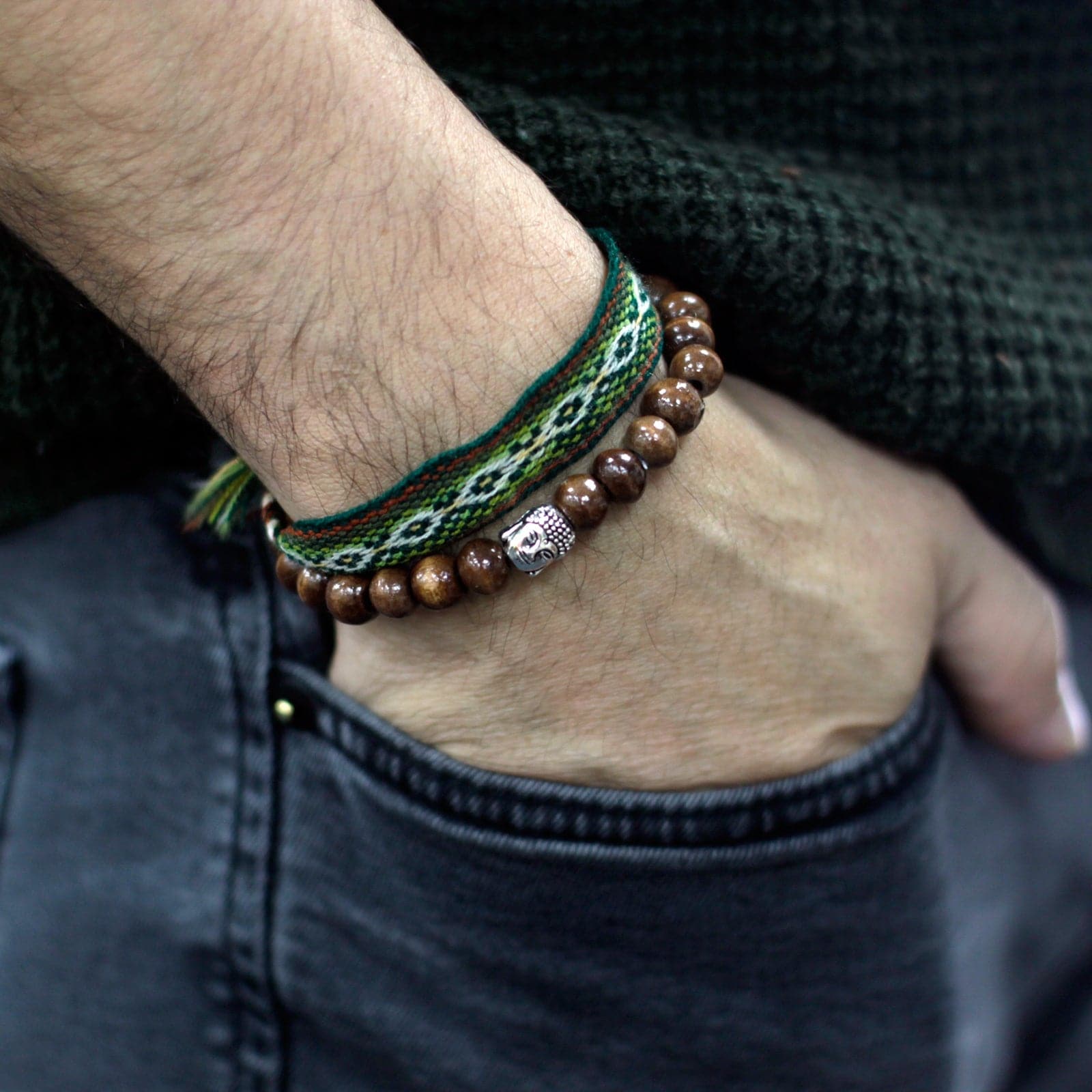 Brown Beads & Buddah Bangle - best price from Maltashopper.com NBANG-07