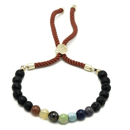 18K Gold Plated Gemstone Royal String Bracelet - Lava Stone Chakra - best price from Maltashopper.com GEMSB-05