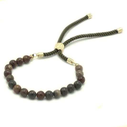 18K Gold Plated Gemstone Moss String Bracelet - Picasso Jasper - best price from Maltashopper.com GEMSB-01