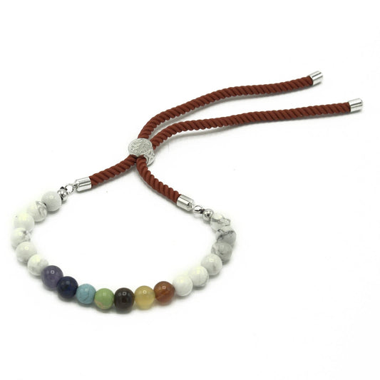 925 Silver Plated Gemstone Royal Red String Bracelet - White Howlite Chakra - best price from Maltashopper.com GEMSB-06