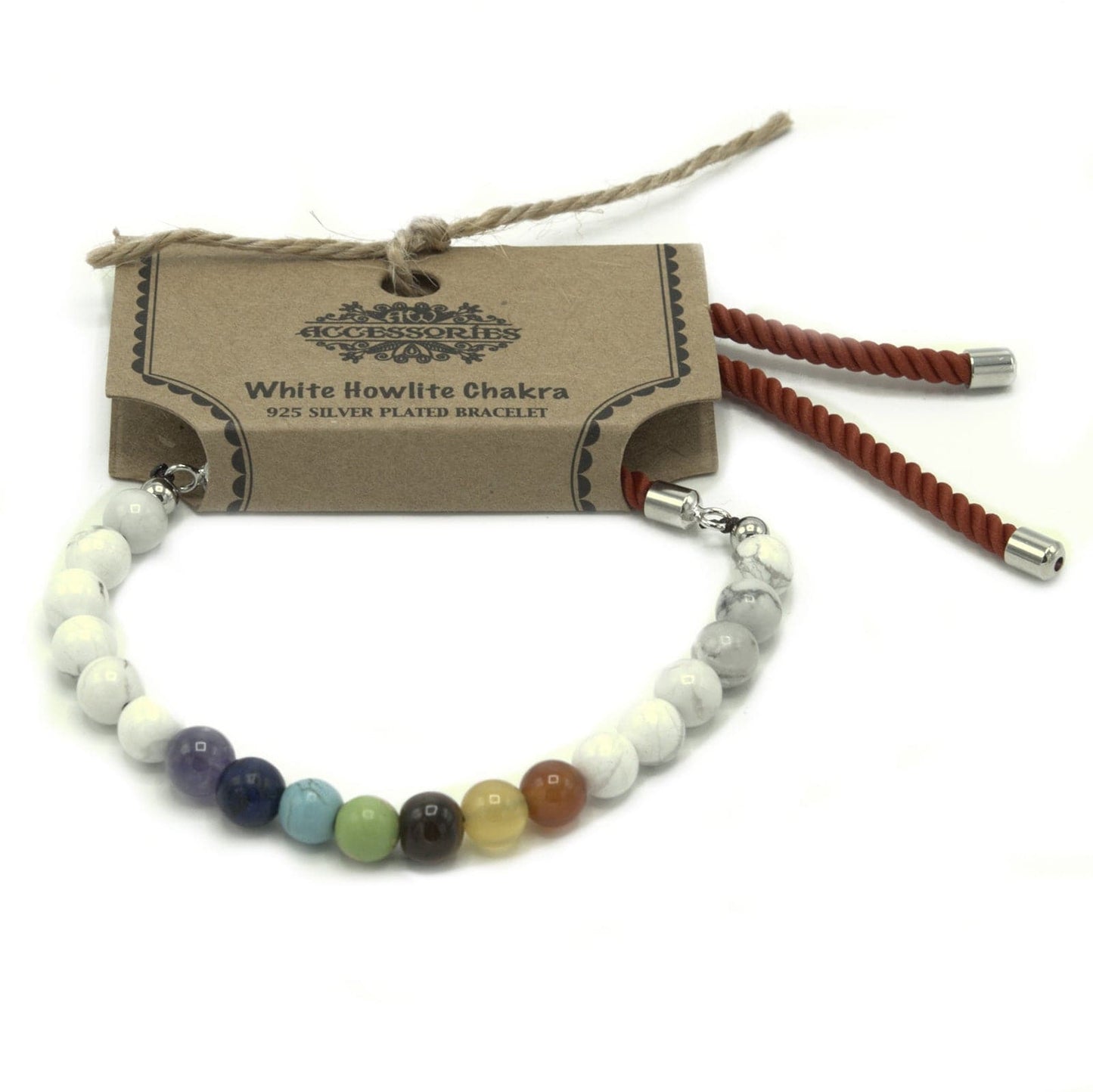 925 Silver Plated Gemstone Royal Red String Bracelet - White Howlite Chakra - best price from Maltashopper.com GEMSB-06