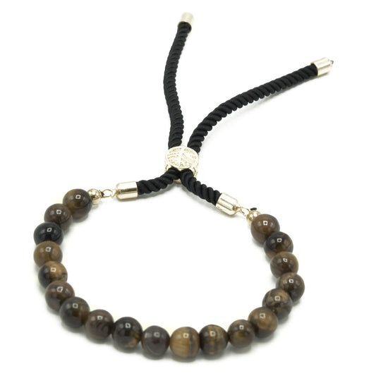 18K Gold Plated Gemstone Black String Bracelet - Tiger Eye - best price from Maltashopper.com GEMSB-07