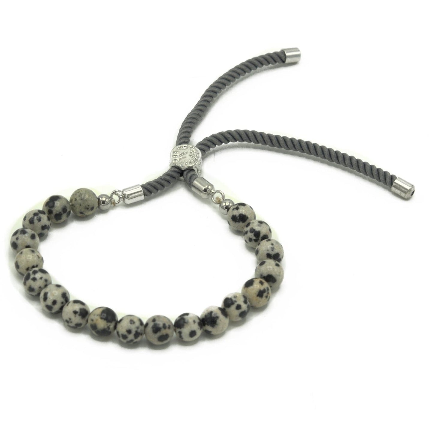 925 Silver Plated Gemstone Charcoal String Bracelet - Dalmation Jasper - best price from Maltashopper.com GEMSB-08