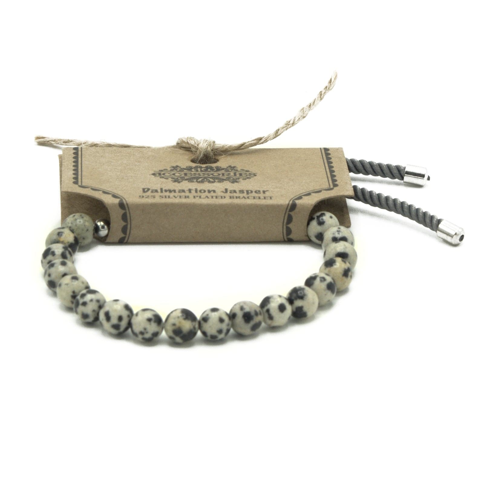 925 Silver Plated Gemstone Charcoal String Bracelet - Dalmation Jasper - best price from Maltashopper.com GEMSB-08