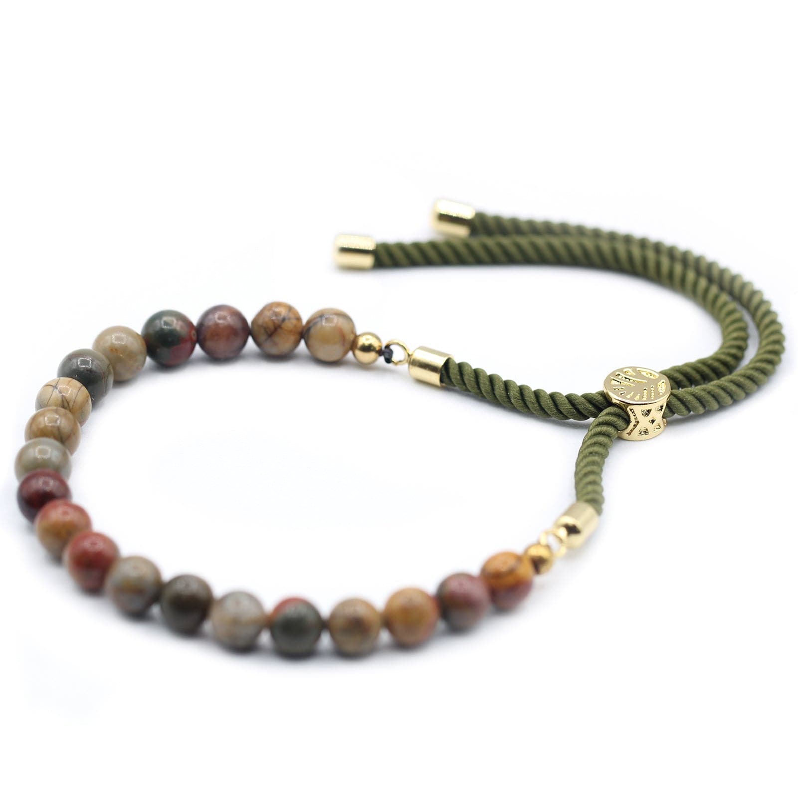 18K Gold Plated Gemstone Moss String Bracelet - Picasso Jasper - best price from Maltashopper.com GEMSB-01