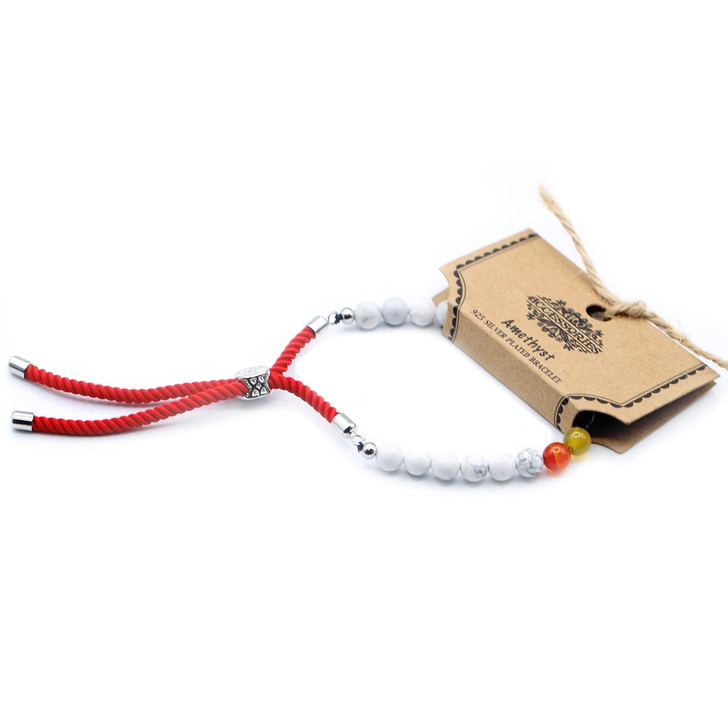 925 Silver Plated Gemstone Royal Red String Bracelet - White Howlite Chakra - best price from Maltashopper.com GEMSB-06