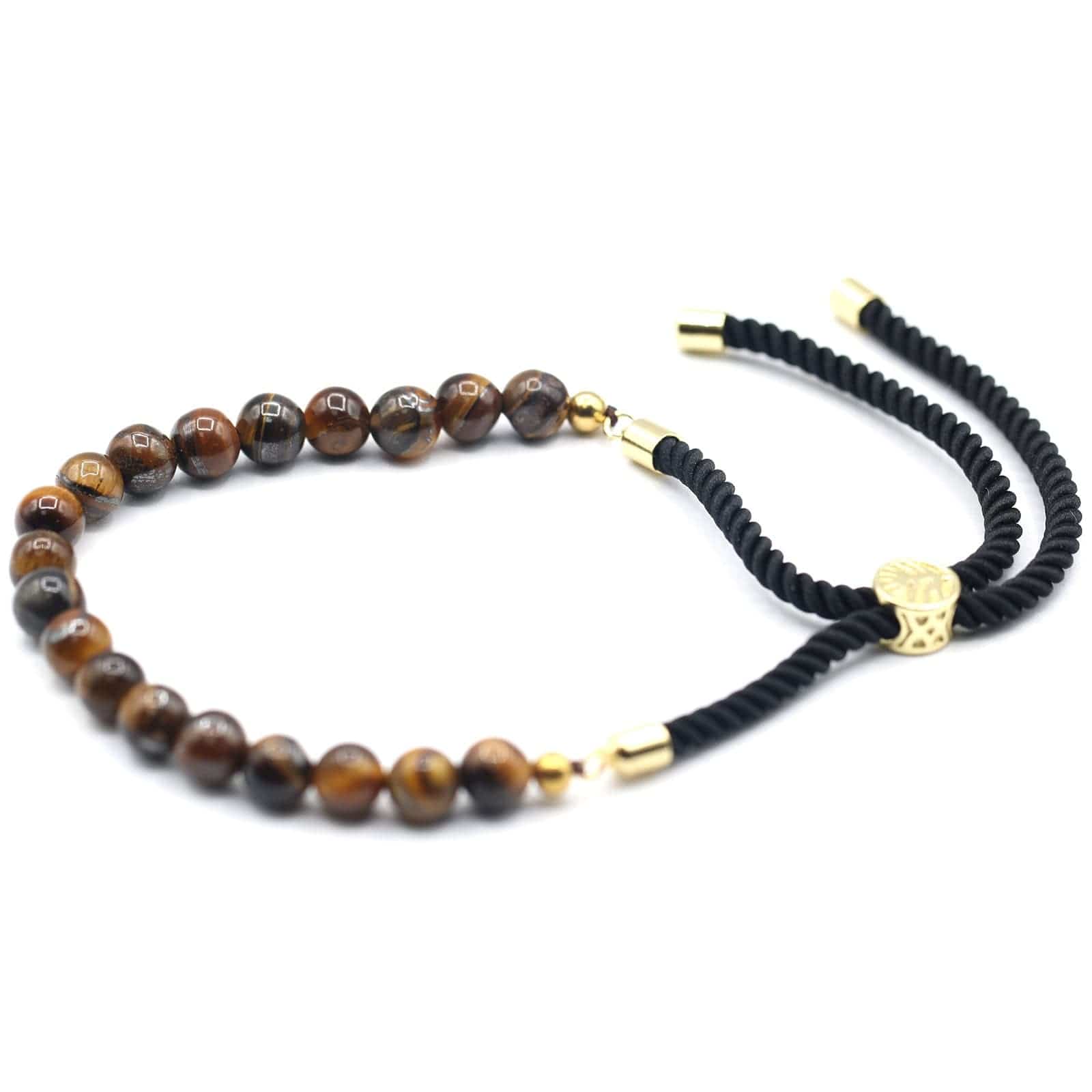 Bliss 18K Gold Plated Gemstone Black String Bracelet - Tiger Eye