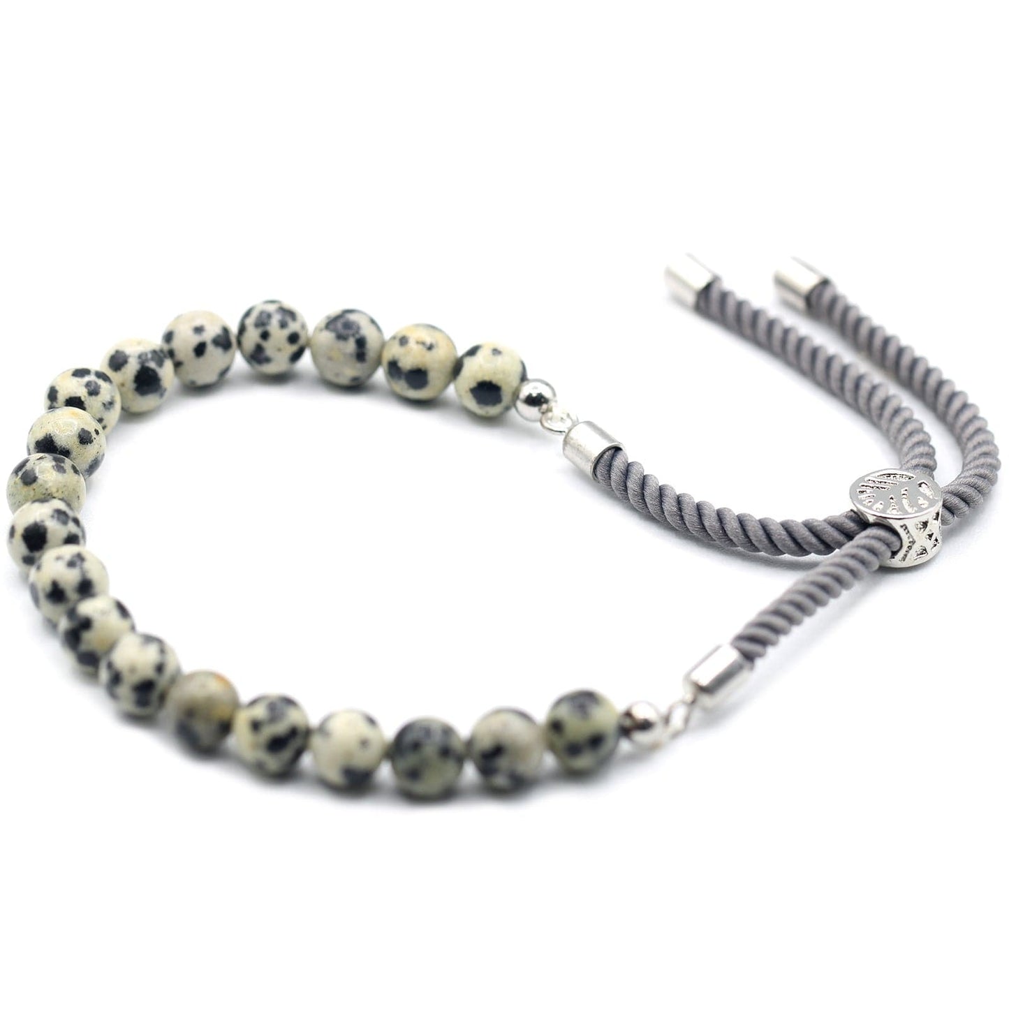 925 Silver Plated Gemstone Charcoal String Bracelet - Dalmation Jasper - best price from Maltashopper.com GEMSB-08