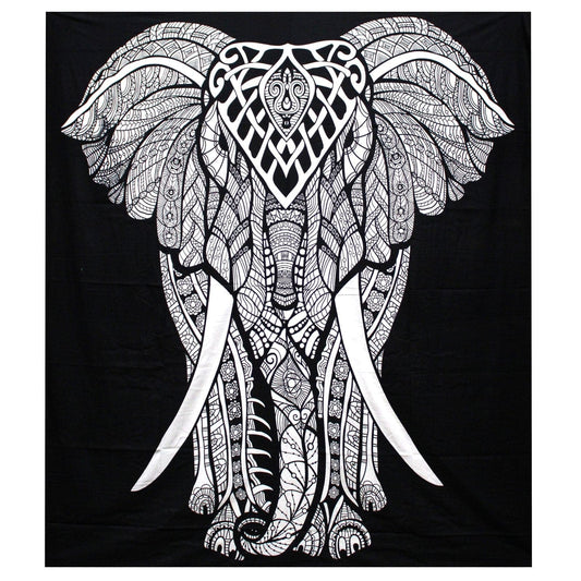 B&W Double Cotton Bedspread + Wall Hanging - Elephant - best price from Maltashopper.com BWCB-02