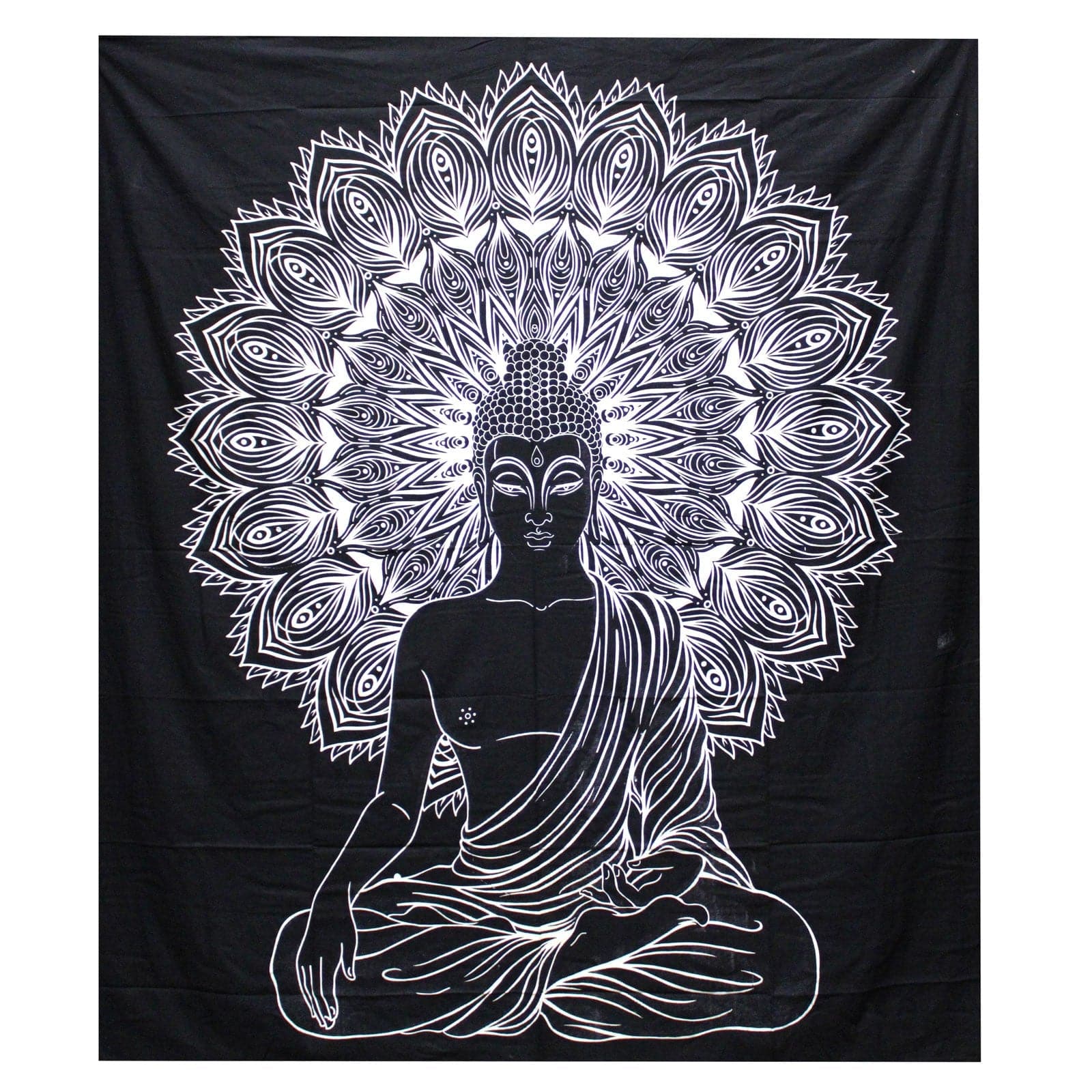 B&W Double Cotton Bedspread + Wall Hanging - Buddha - best price from Maltashopper.com BWCB-03