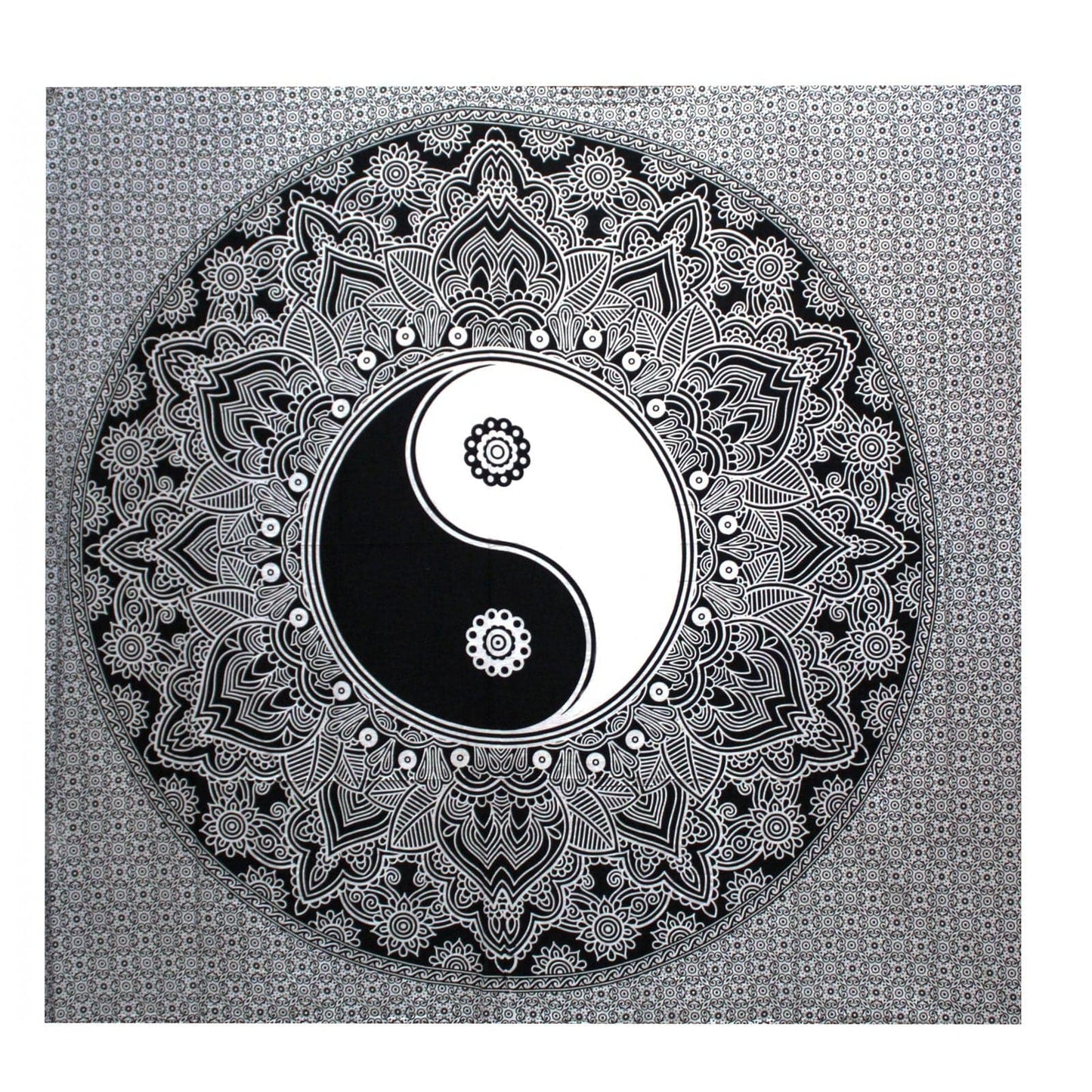 B&W Double Cotton Bedspread + Wall Hanging - Ying yang - best price from Maltashopper.com BWCB-07