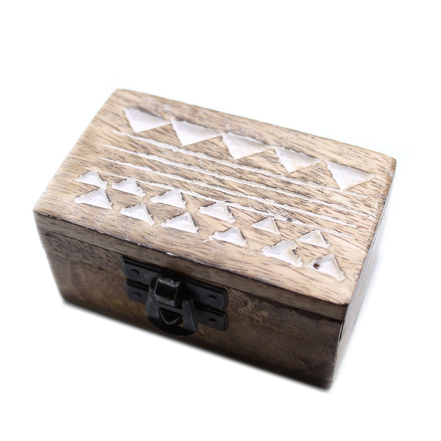 Bliss White Washed Wooden Box - 3x1.5 Pill Box Aztec Design