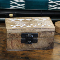 White Washed Wooden Box - 3x1.5 Pill Box Aztec Design - best price from Maltashopper.com WWIB-04