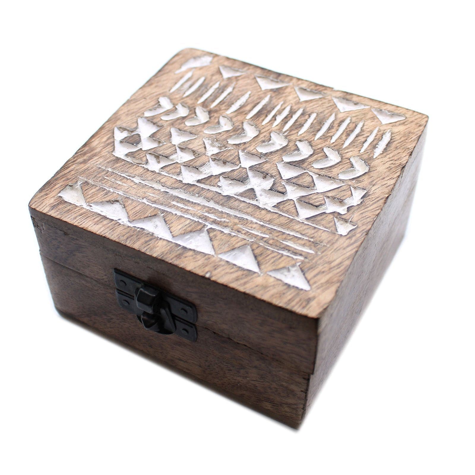 White Washed Wooden Box - 4x4 Aztec Design - best price from Maltashopper.com WWIB-05