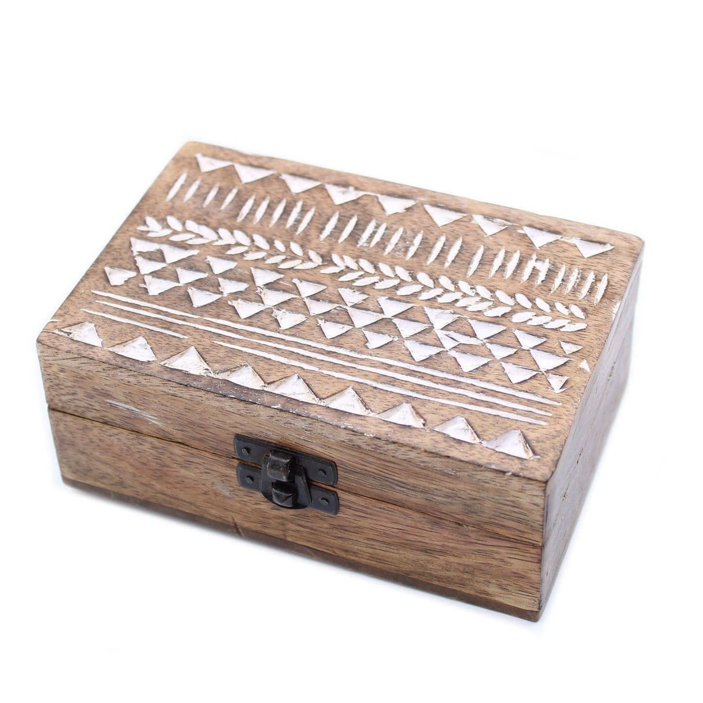 White Washed Wooden Box - 6x4 Aztec Design - best price from Maltashopper.com WWIB-06