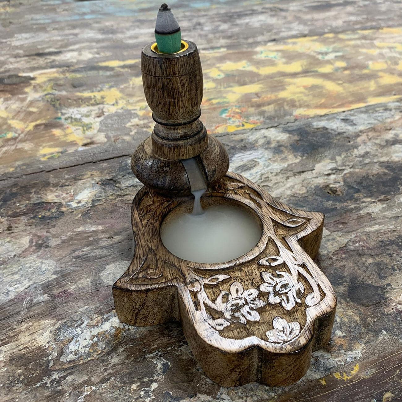 Bliss Sm Mango Wood Backflow Burner - Hamsa