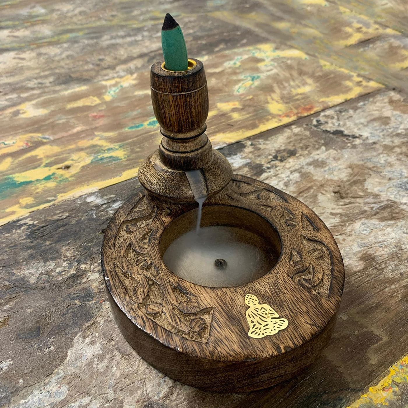 Bliss Sm Mango Wood Backflow Burner - Brass Buddha