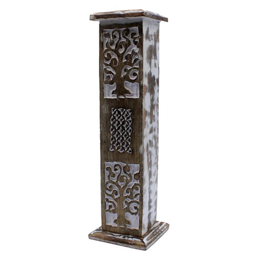 Bliss White Washed Incense Holder - Smoke Tower