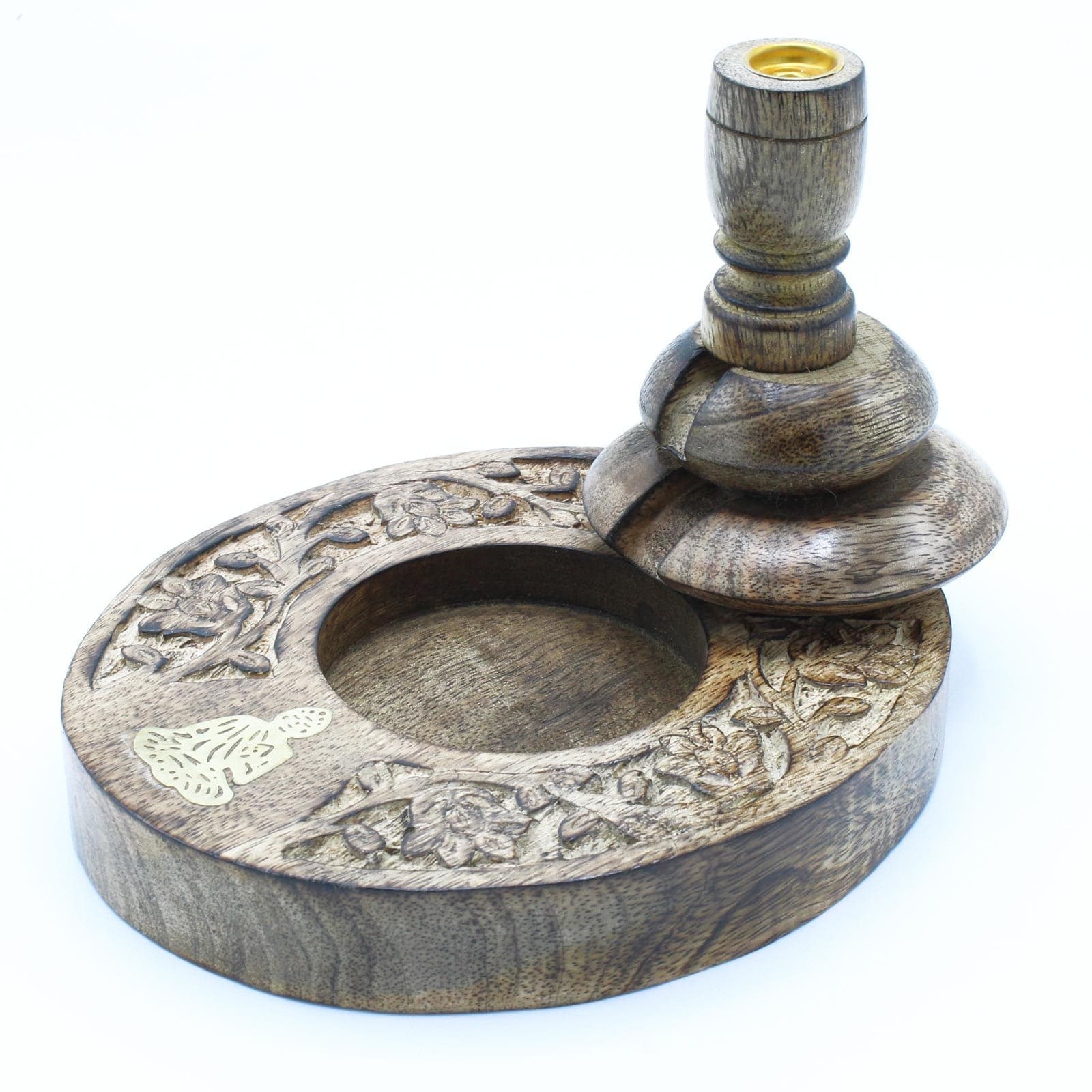 Bliss Med Mango Wood Backflow Burner - Brass Buddha