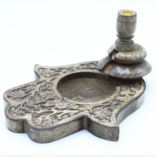 Bliss Lrg Mango Wood Backflow Burner - Hamsa