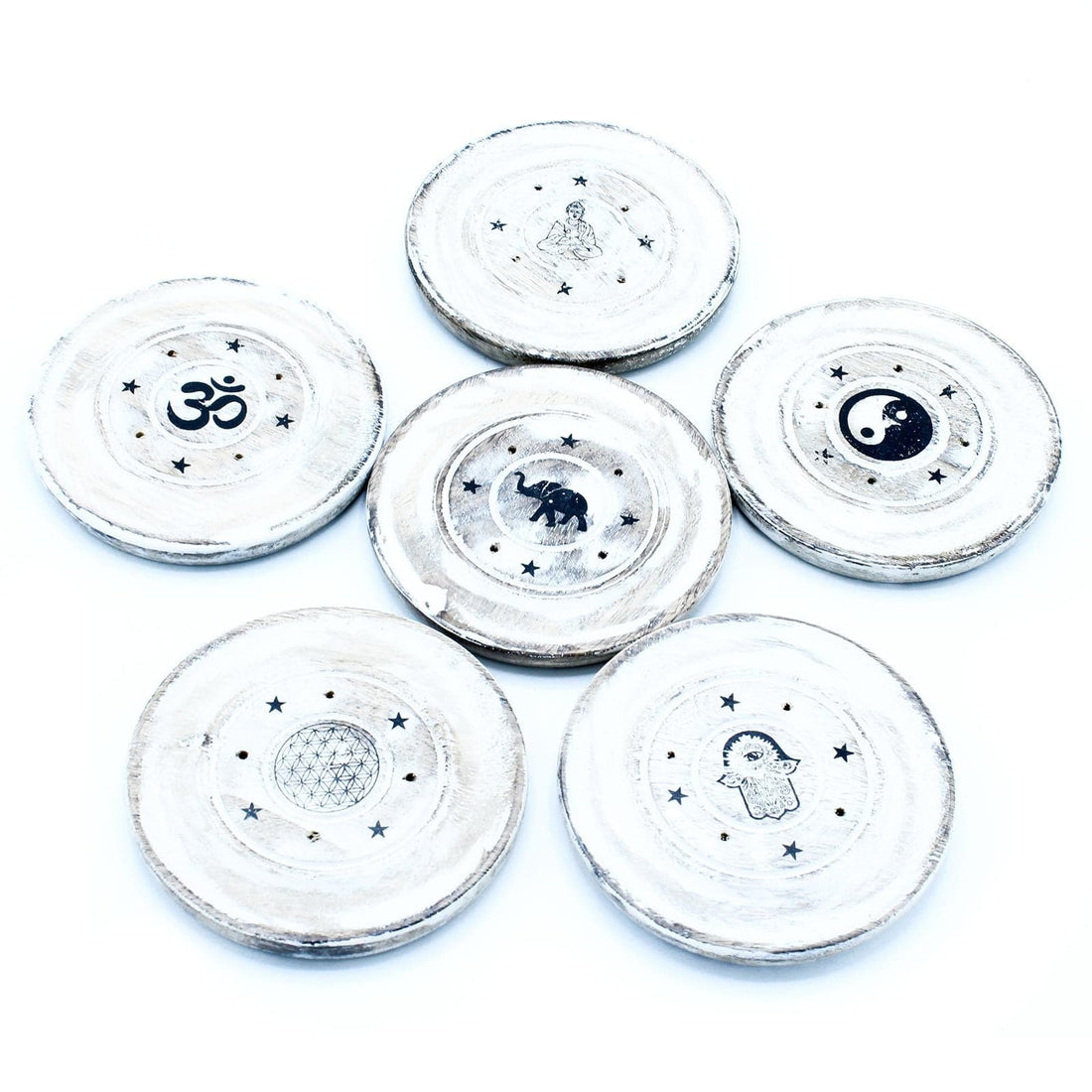 White Washed Incense Holder - Cone and Incense Disc - best price from Maltashopper.com WWIH-02