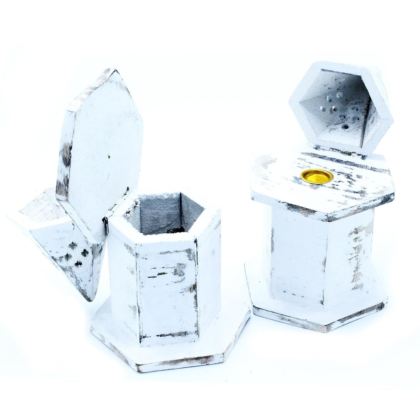 White Washed Incense Holder - Pyramid Mini House - best price from Maltashopper.com WWIH-07