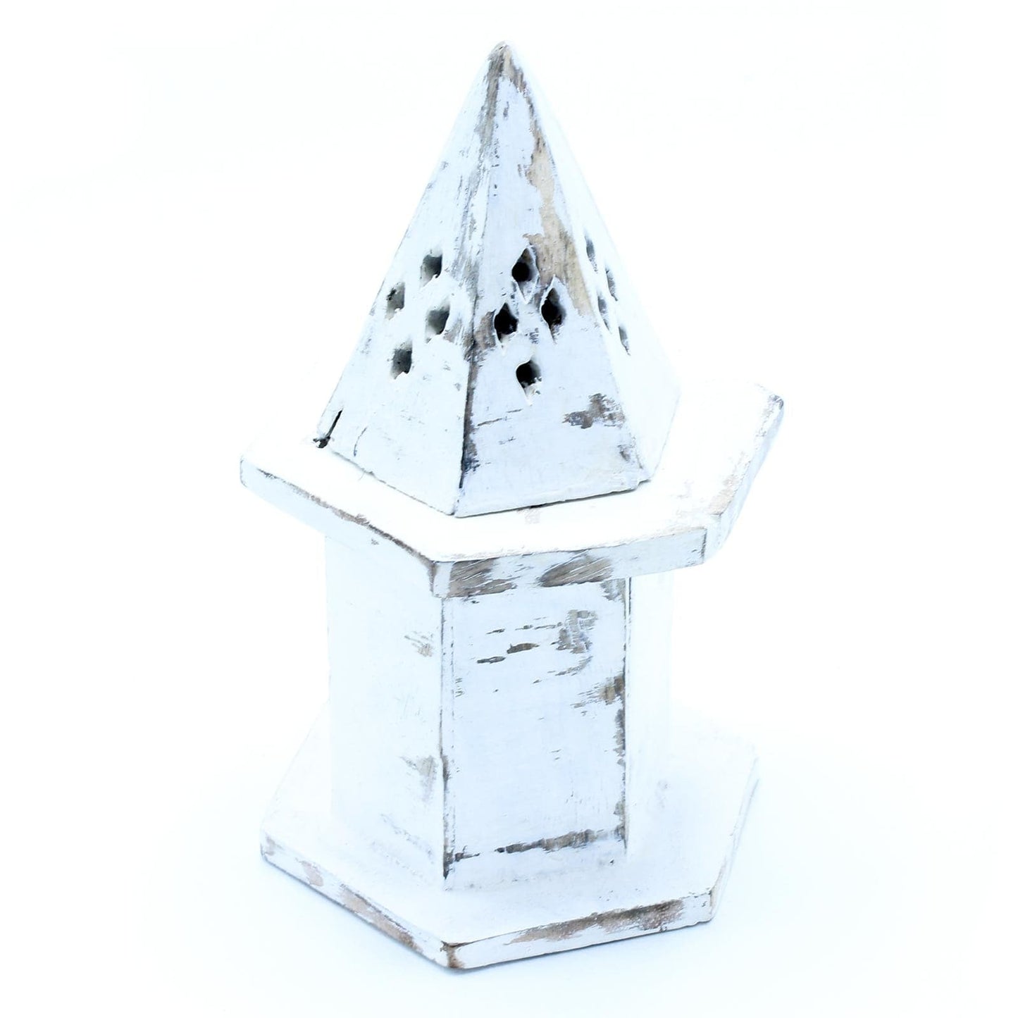 White Washed Incense Holder - Pyramid Mini House - best price from Maltashopper.com WWIH-07