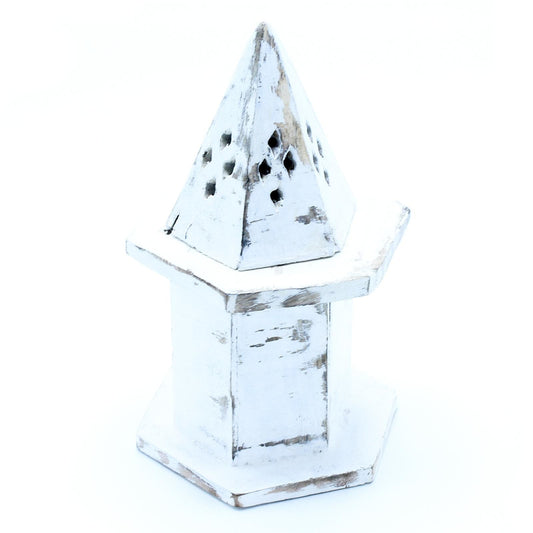 White Washed Incense Holder - Pyramid Mini House - best price from Maltashopper.com WWIH-07