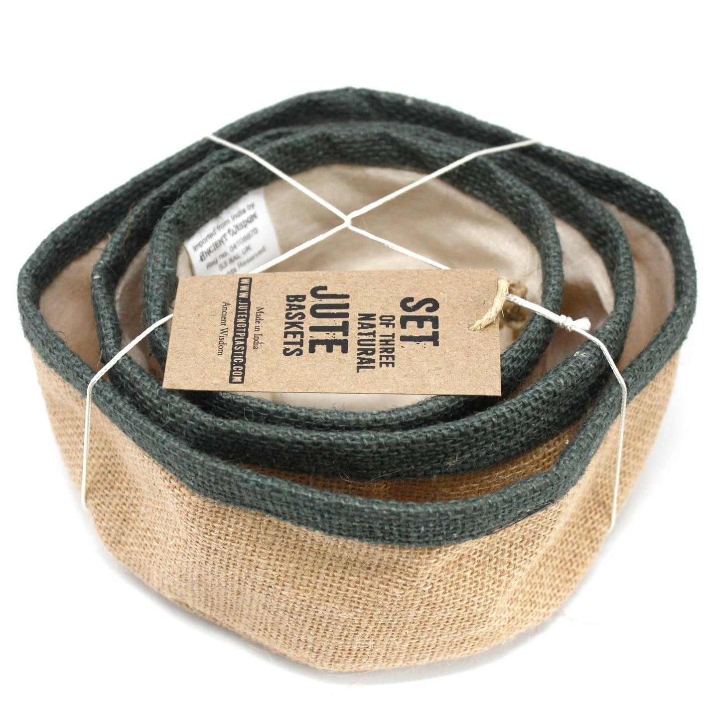 Set of 3 Natural Jute Baskets - Charcoal - best price from Maltashopper.com NATJB-01