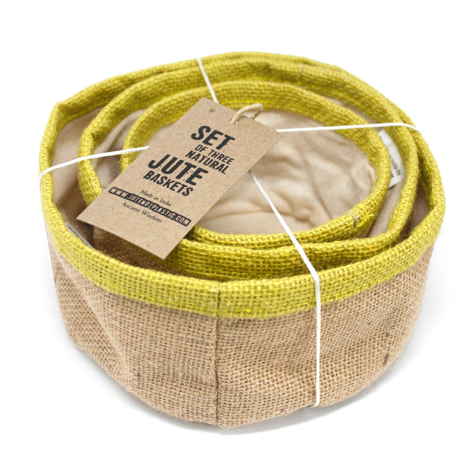 Set of 3 Natural Jute Baskets - Olive - best price from Maltashopper.com NATJB-04